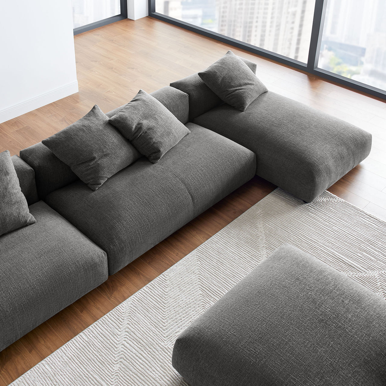 Leisure 4-Piece Modular Fabric Sectional with Ottoman, Charcoal