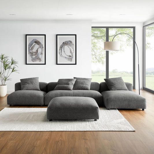 Leisure 4-Piece Modular Fabric Sectional with Ottoman, Charcoal