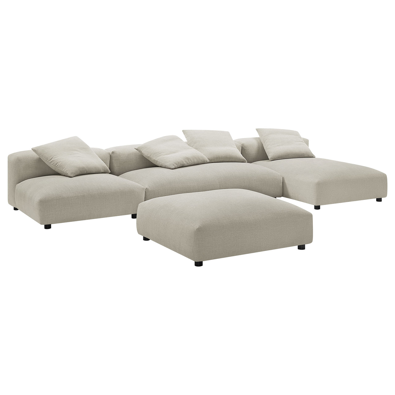 Leisure 4-Piece Modular Fabric Sectional with Ottoman, Linen