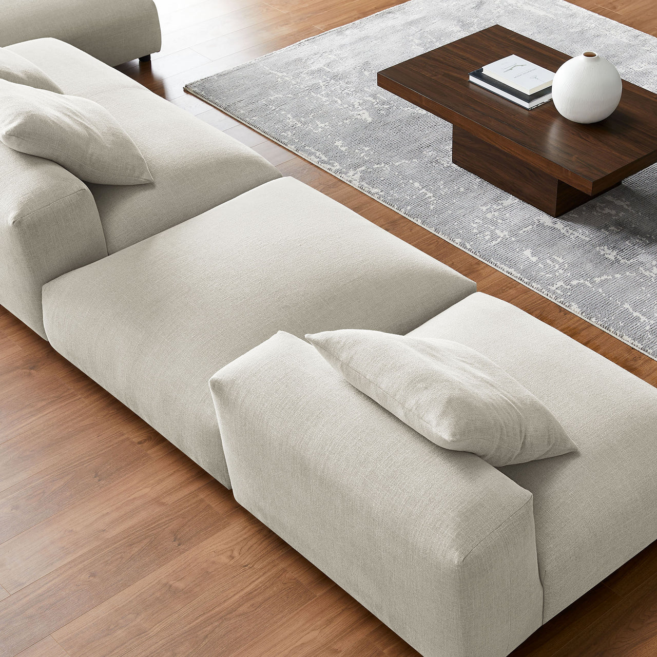 Leisure 4-Piece Modular Fabric Sectional with Ottoman, Linen
