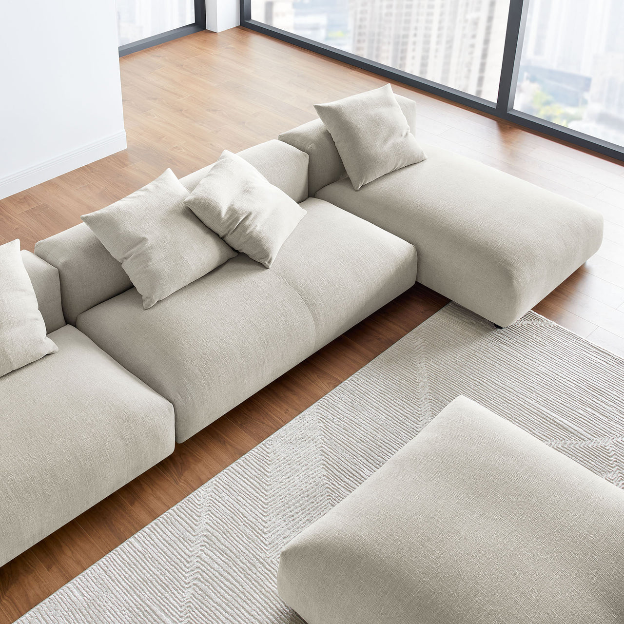 Leisure 4-Piece Modular Fabric Sectional with Ottoman, Linen