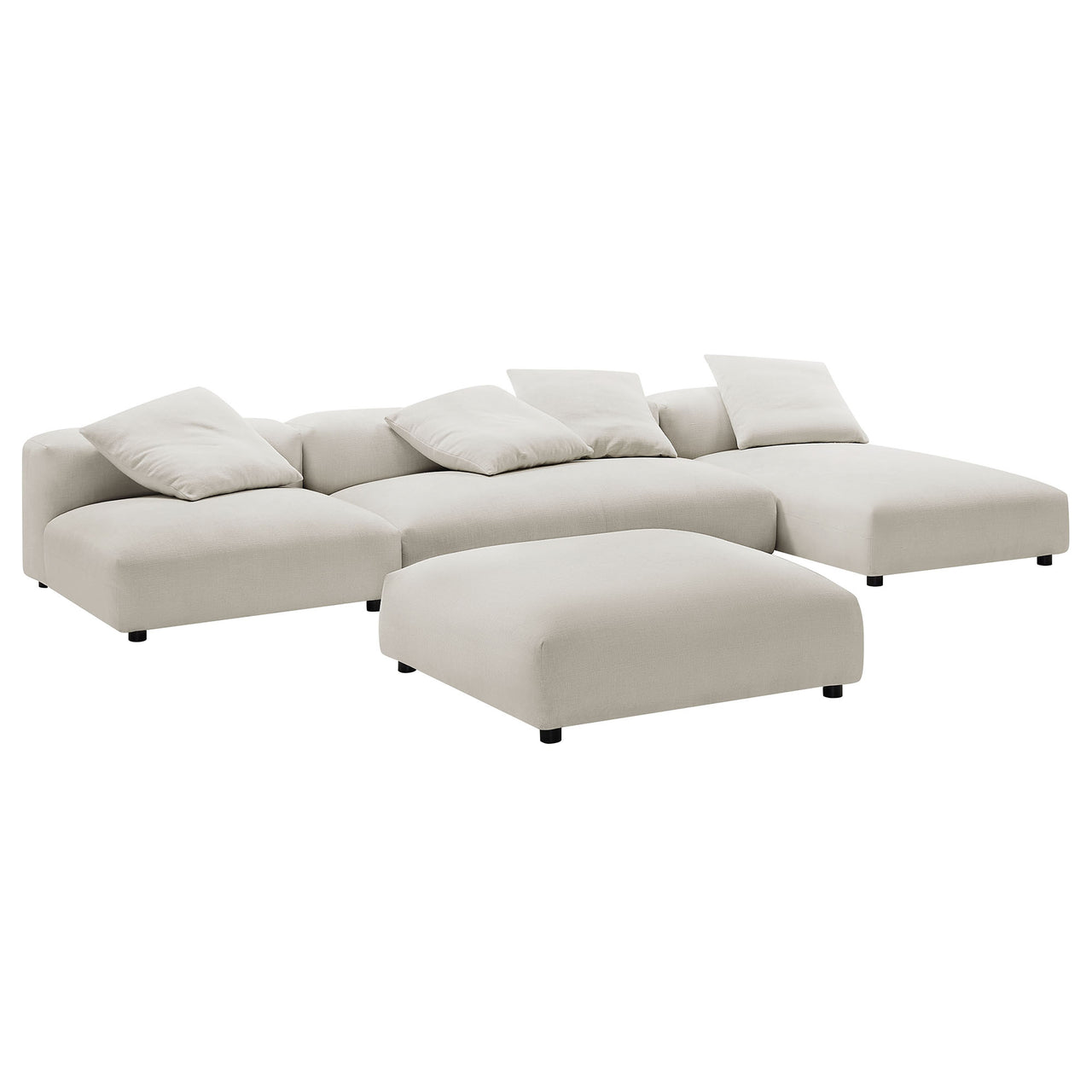 Leisure 4-Piece Modular Fabric Sectional with Ottoman, Sand