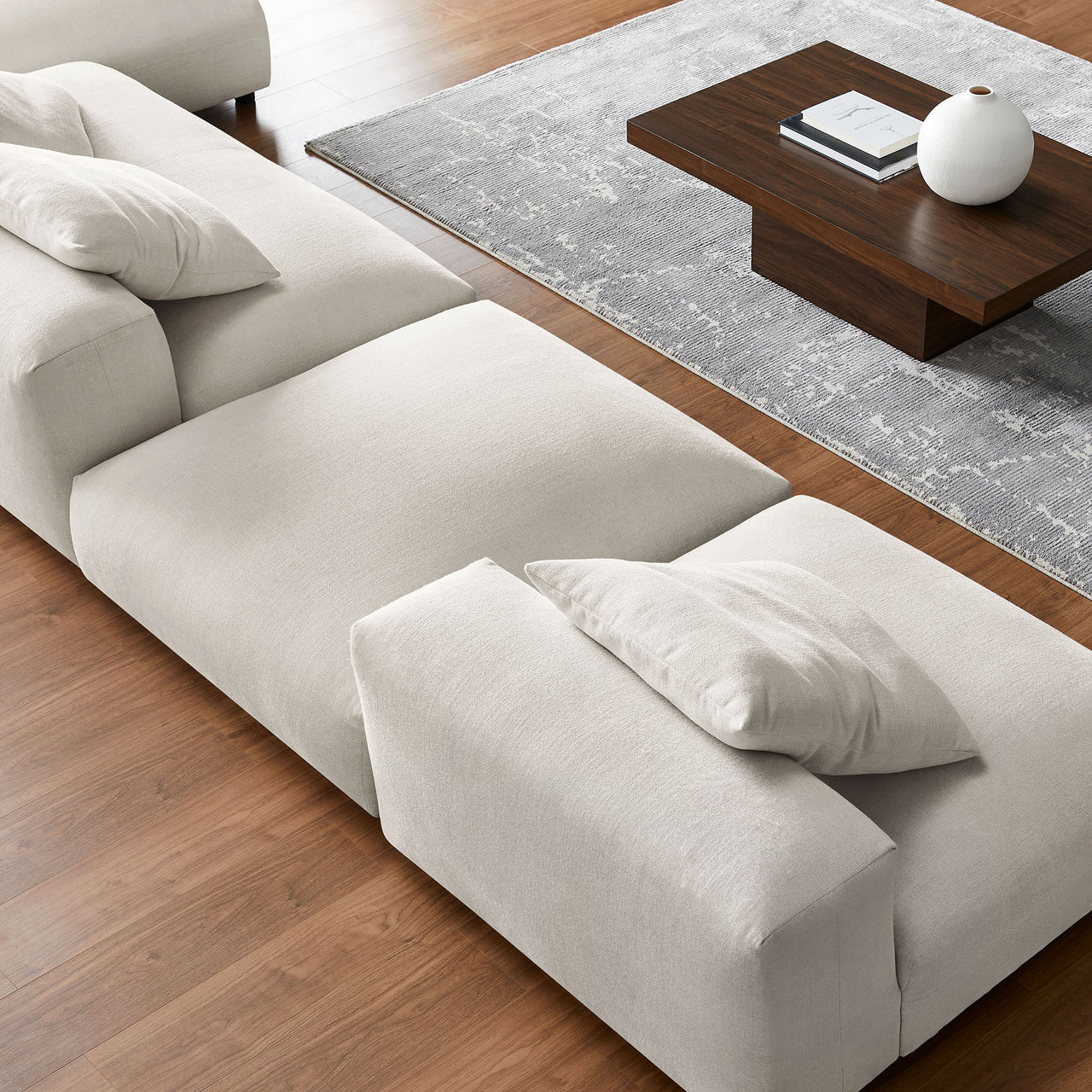 Leisure 4-Piece Modular Fabric Sectional with Ottoman, Sand