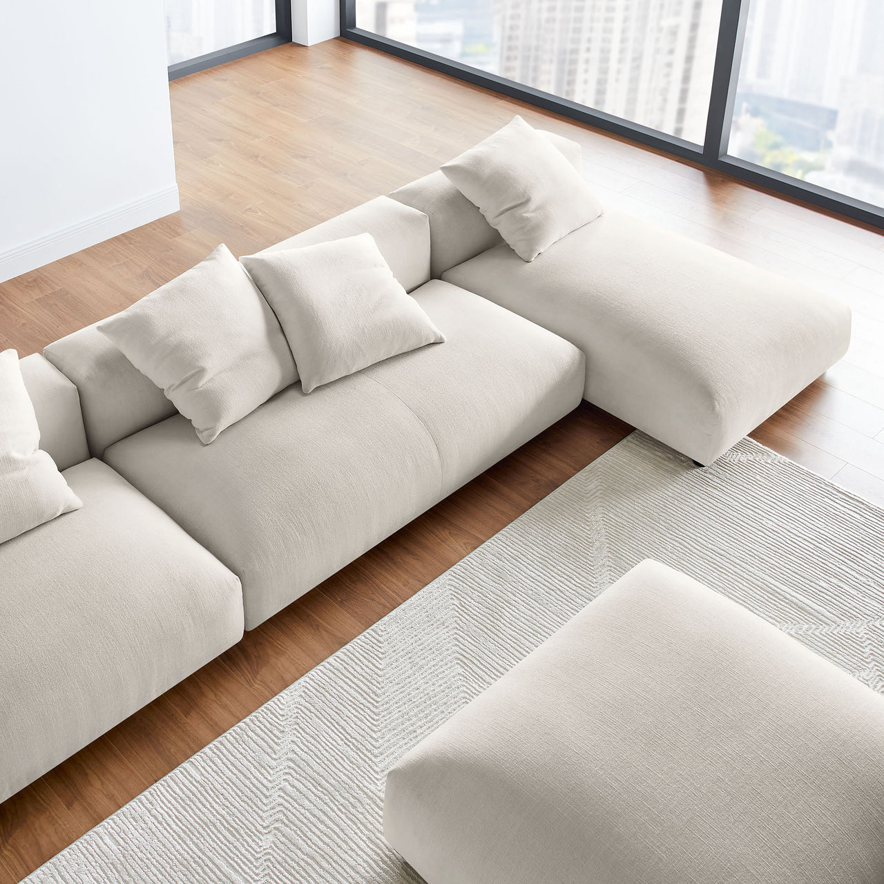 Leisure 4-Piece Modular Fabric Sectional with Ottoman, Sand