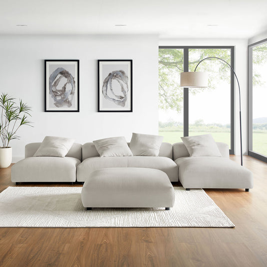 Leisure 4-Piece Modular Fabric Sectional with Ottoman, Sand