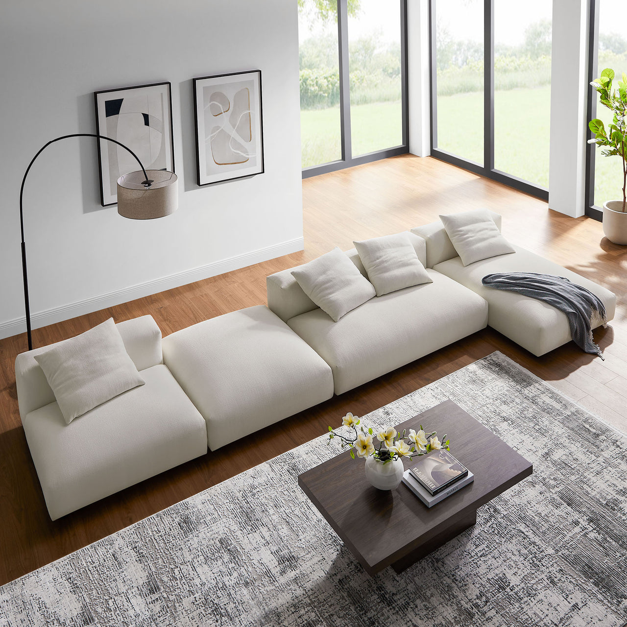 Leisure 4-Piece Modular Fabric Sectional with Ottoman, Sand