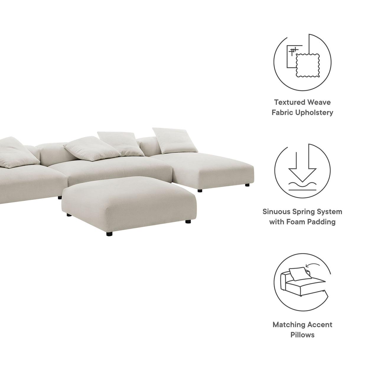 Leisure 4-Piece Modular Fabric Sectional with Ottoman, Sand