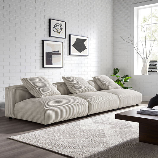 Leisure 3-Piece Modular Corduroy Sofa Sectional, Almond