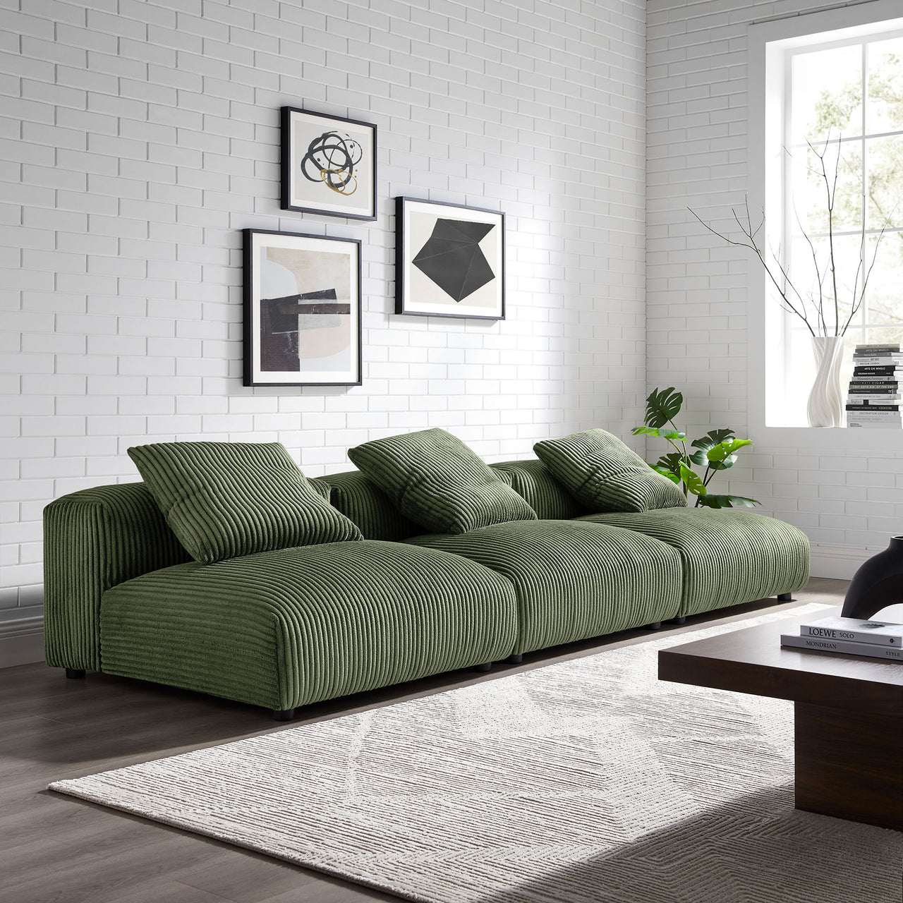 Leisure 3-Piece Modular Corduroy Sofa Sectional, Fern