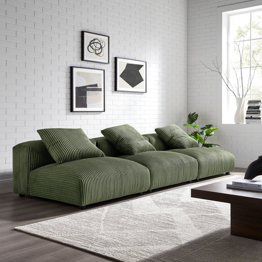 Leisure 3-Piece Modular Corduroy Sofa Sectional, Fern