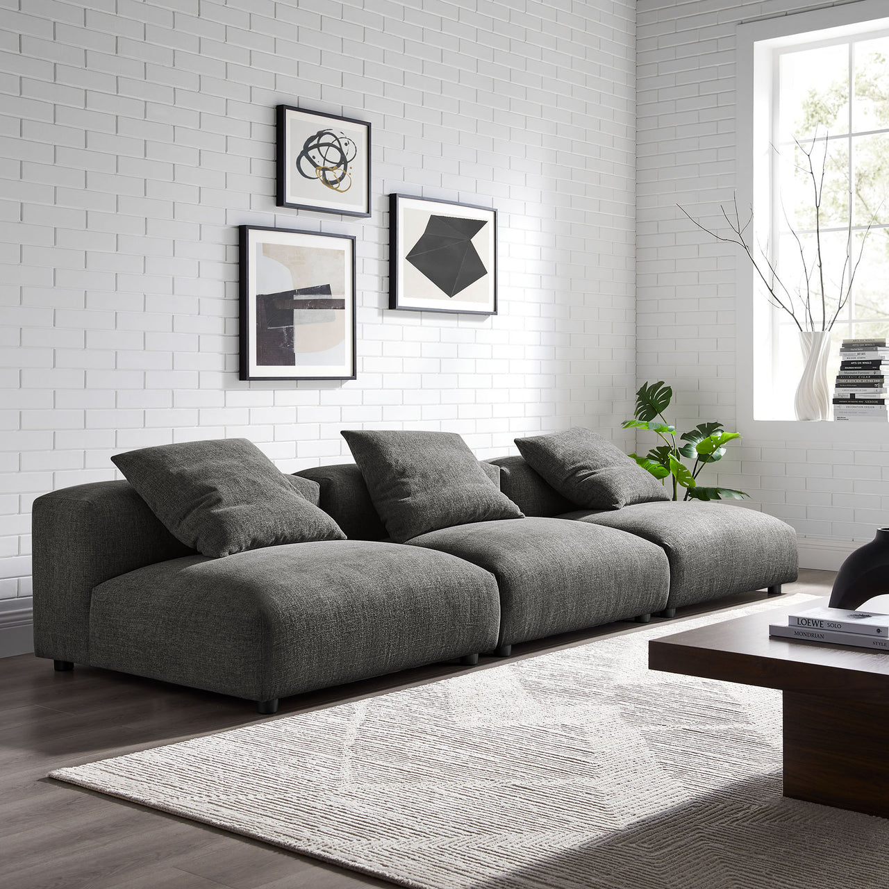 Leisure 3-Piece Modular Fabric Sofa Sectional, Charcoal