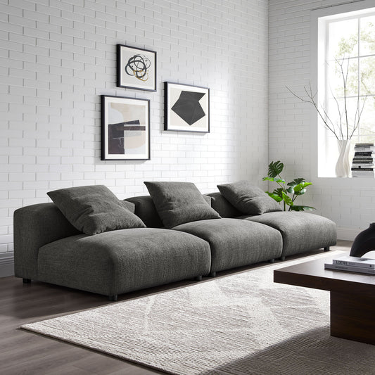 Leisure 3-Piece Modular Fabric Sofa Sectional, Charcoal