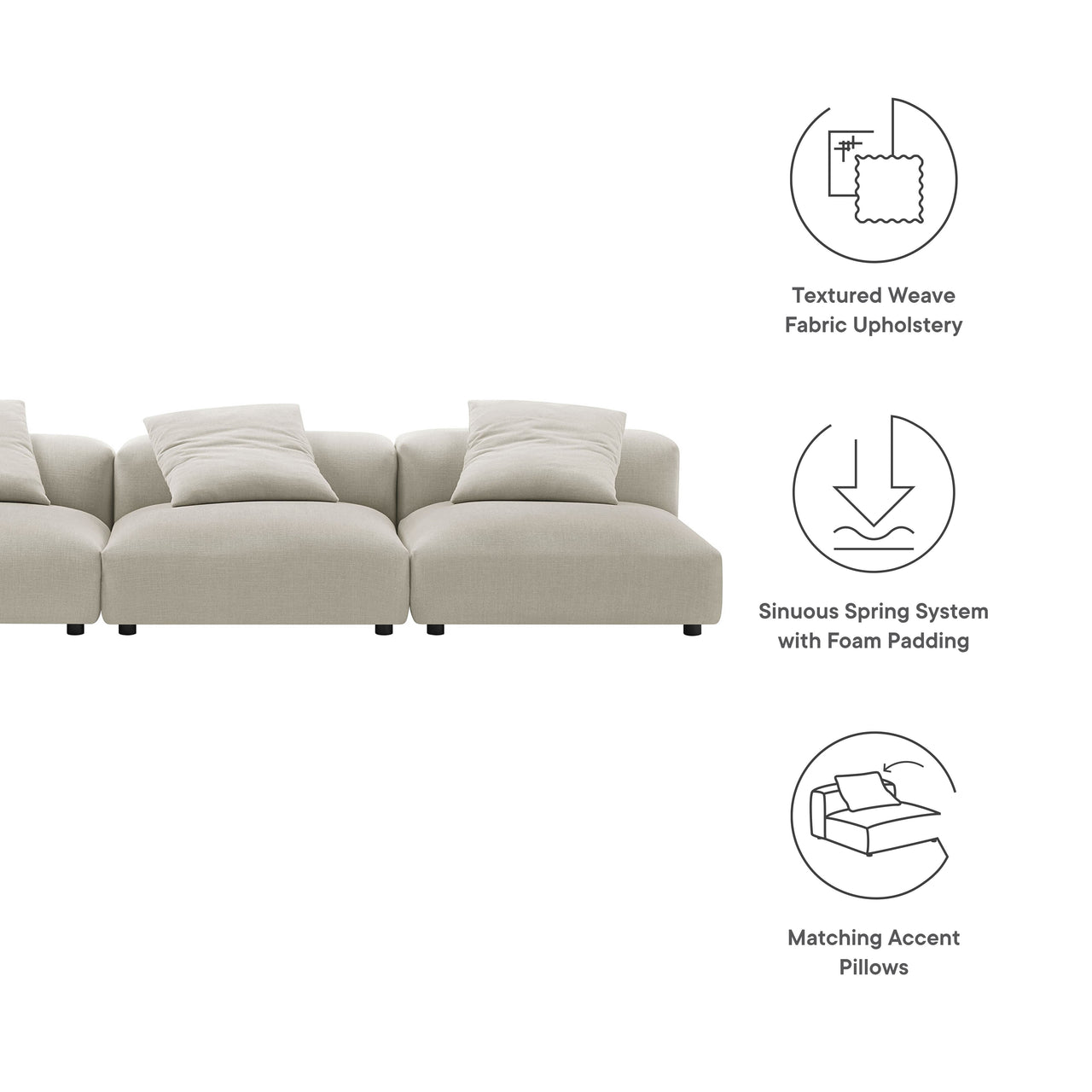 Leisure 3-Piece Modular Fabric Sofa Sectional, Linen