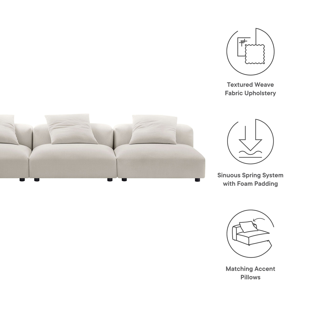 Leisure 3-Piece Modular Fabric Sofa Sectional, Sand
