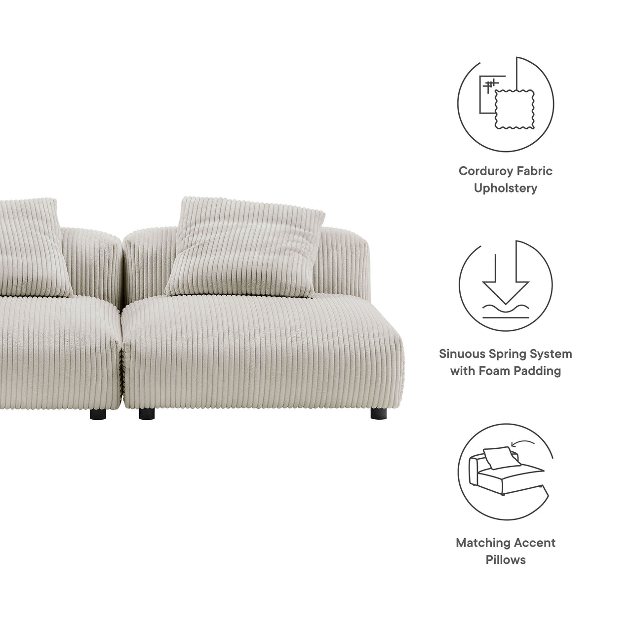 Leisure 2-Piece Modular Corduroy Sofa Sectional, Almond