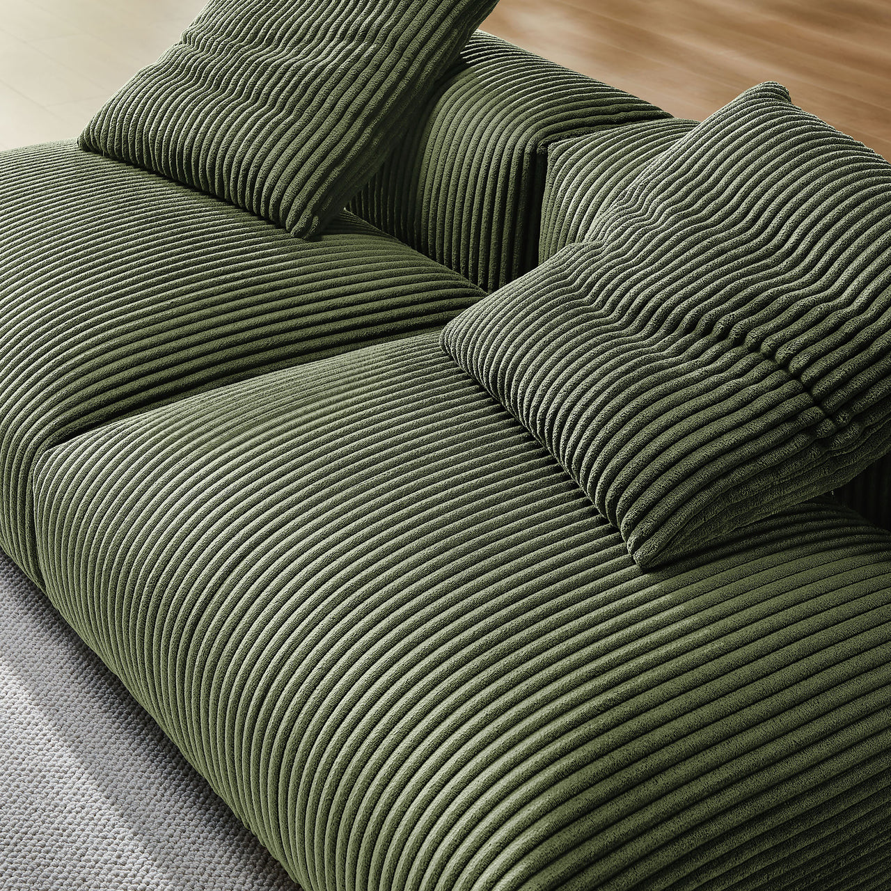 Leisure 2-Piece Modular Corduroy Sofa Sectional, Fern