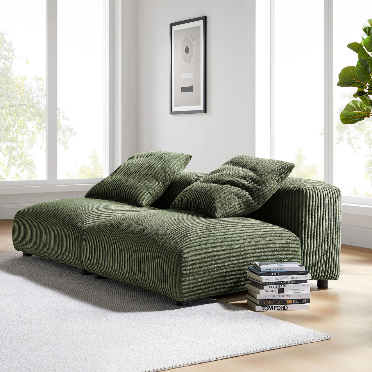 Leisure 2-Piece Modular Corduroy Sofa Sectional, Fern