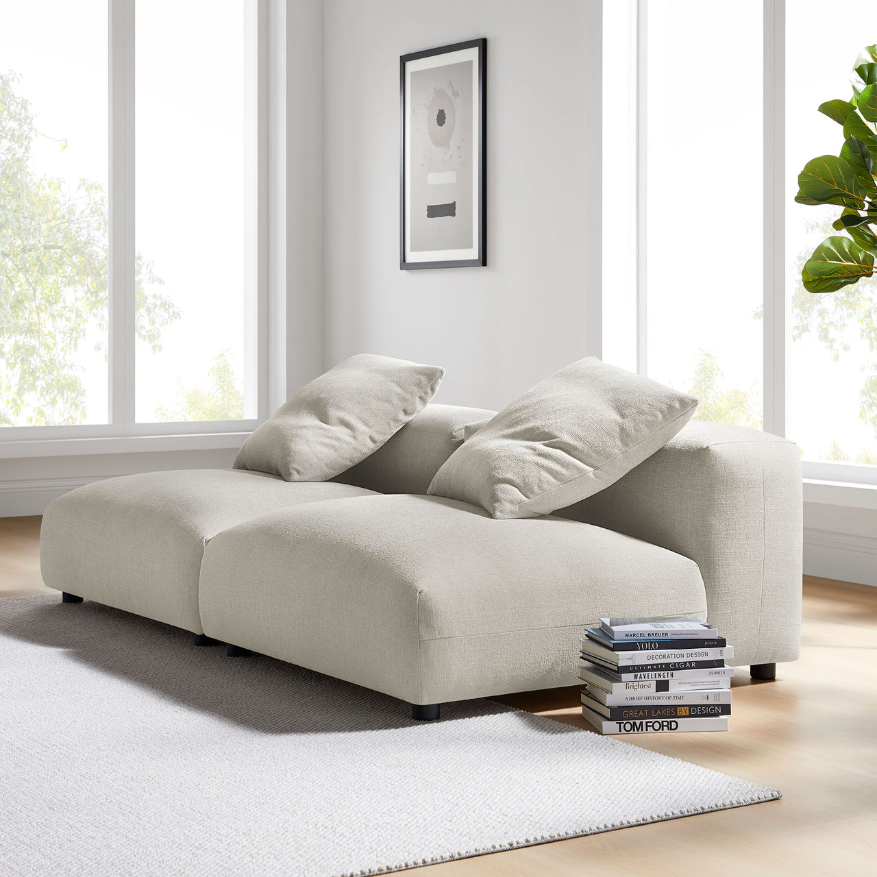 Leisure 2-Piece Modular Fabric Sofa Sectional, Linen