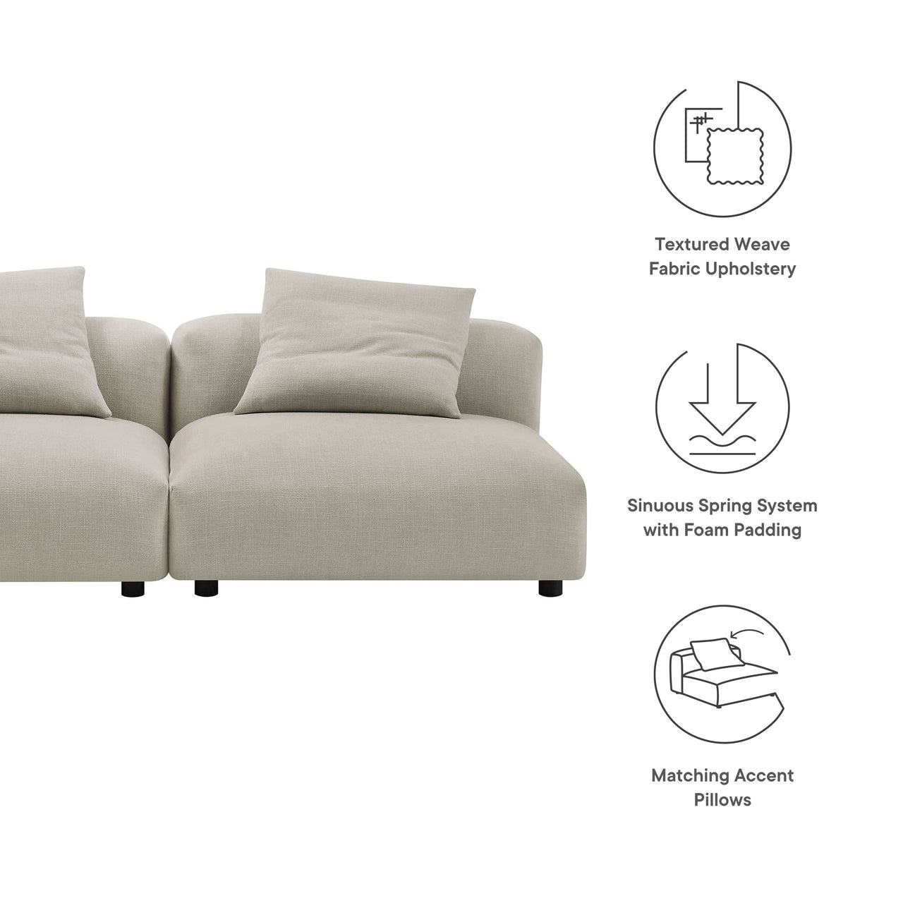 Leisure 2-Piece Modular Fabric Sofa Sectional, Linen