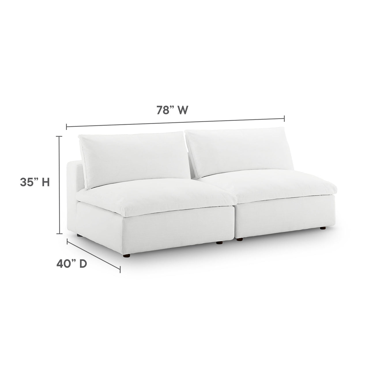Angelic Cloudblend 2-Piece Armless Loveseat Sectional, White