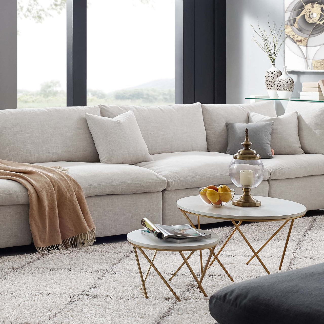 Angelic Cloudblend 3-Piece Armless Sofa Sectional, Beige