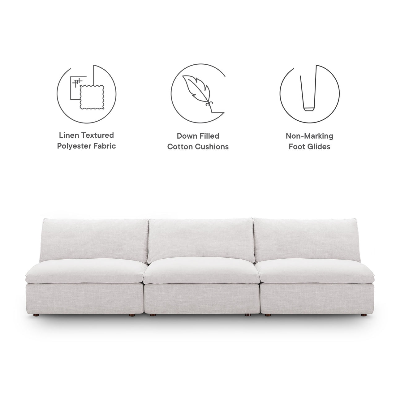 Angelic Cloudblend 3-Piece Armless Sofa Sectional, Beige
