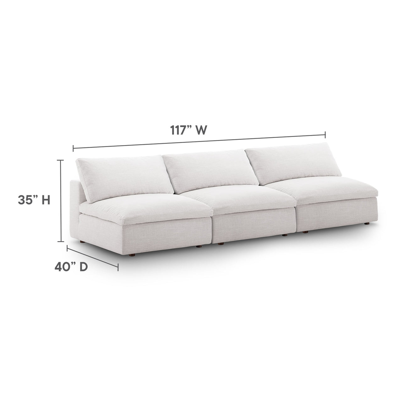Angelic Cloudblend 3-Piece Armless Sofa Sectional, Beige