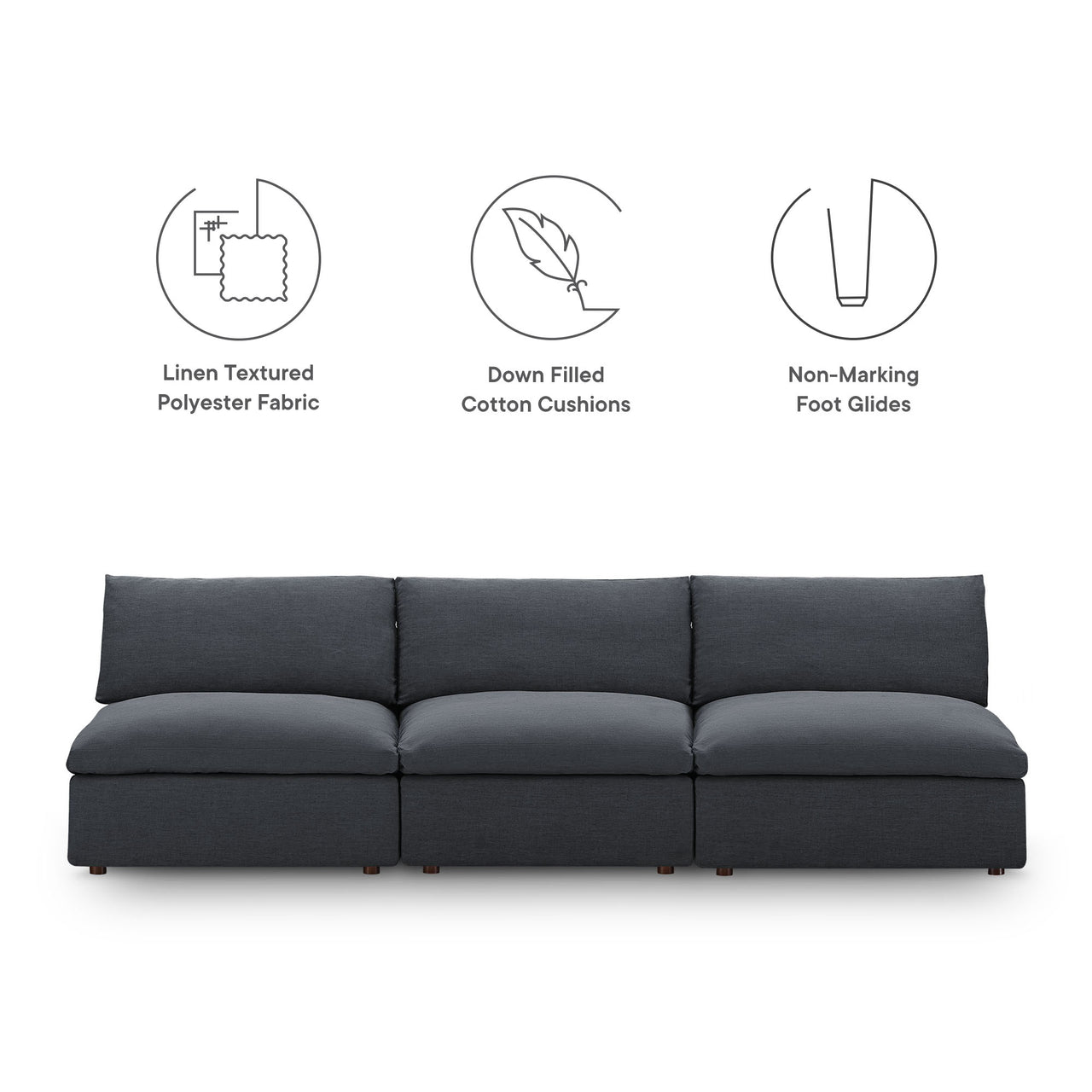Angelic Cloudblend 3-Piece Armless Sofa Sectional, Gray
