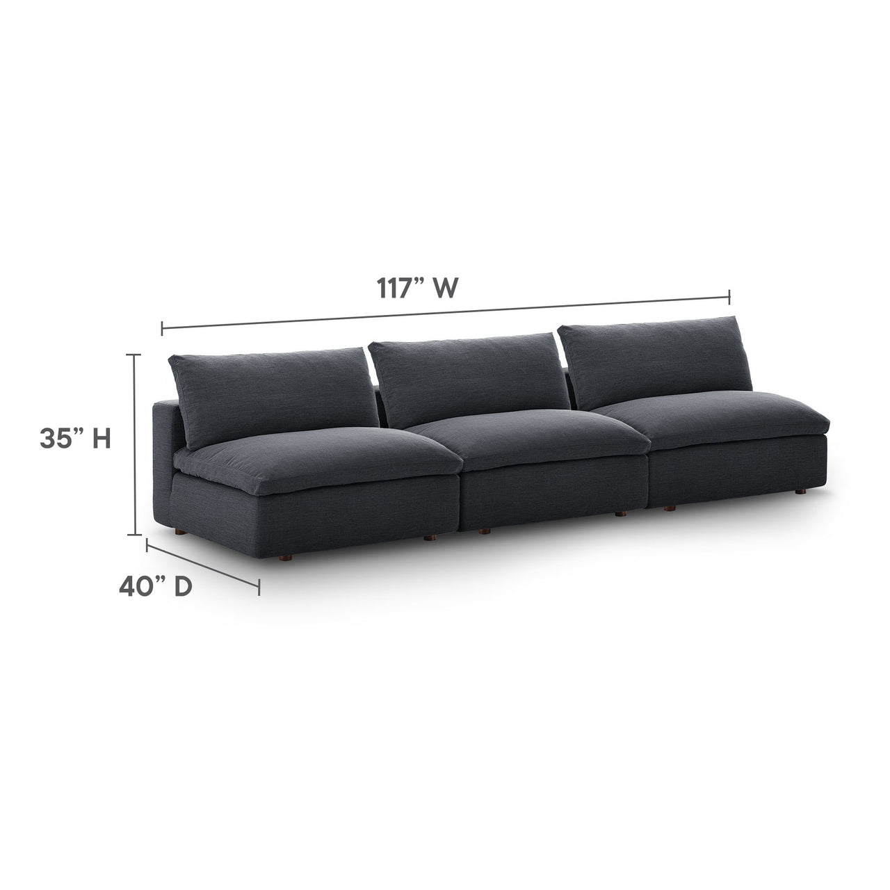 Angelic Cloudblend 3-Piece Armless Sofa Sectional, Gray