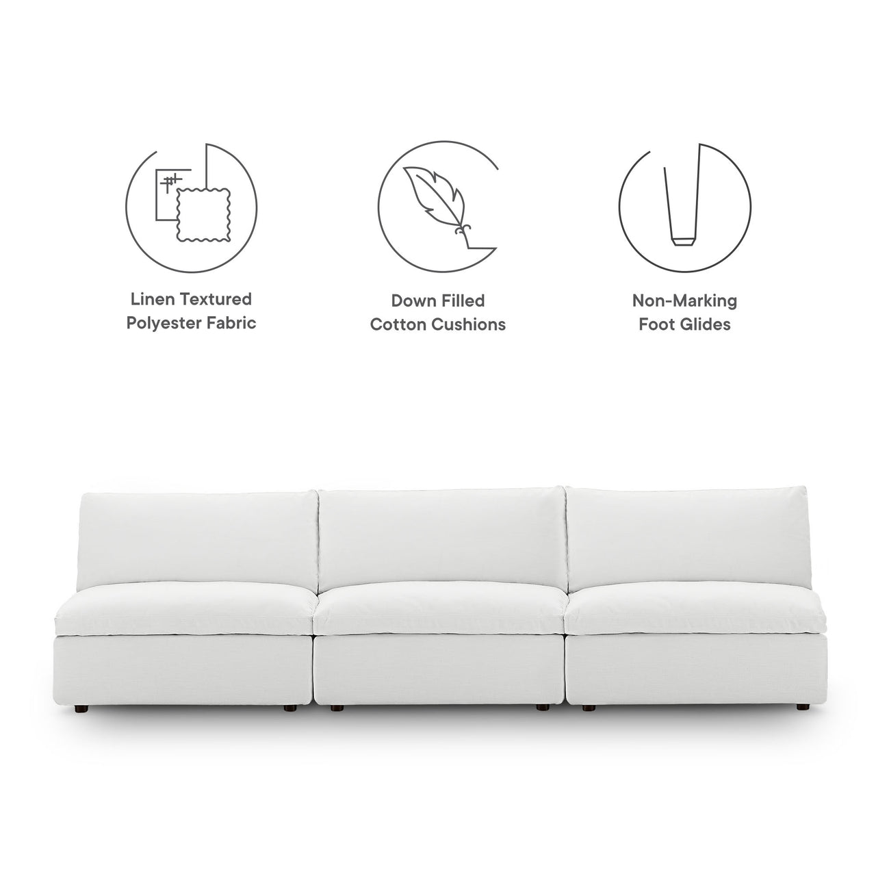 Angelic Cloudblend 3-Piece Armless Sofa Sectional, White