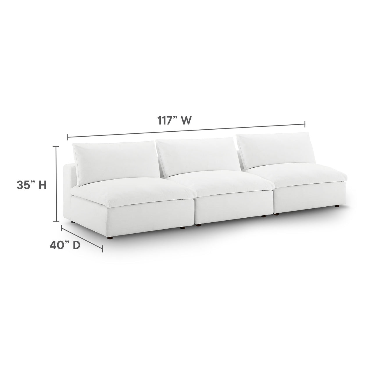 Angelic Cloudblend 3-Piece Armless Sofa Sectional, White