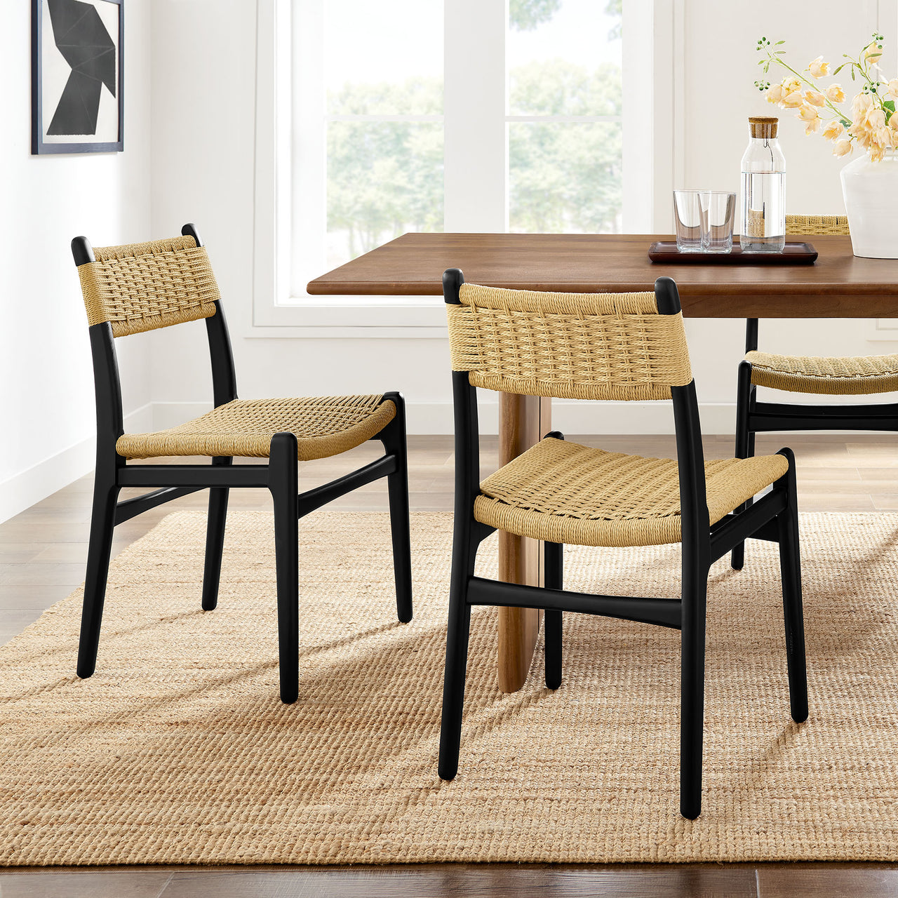 Persist Dining Chair Set of 2, Black & Natural Wood