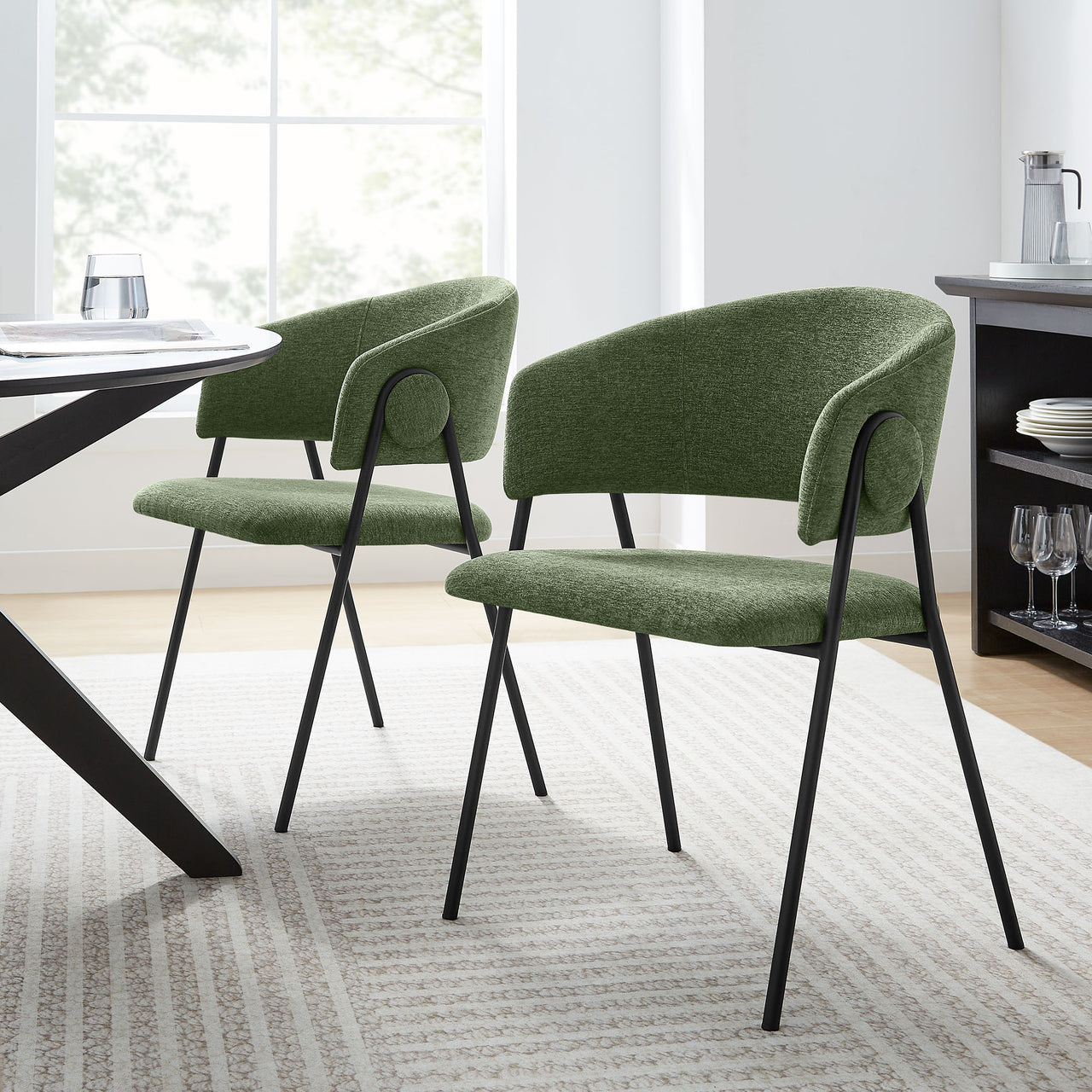 Alexis Chenille Dining Chair Set of 2, Fern & Black