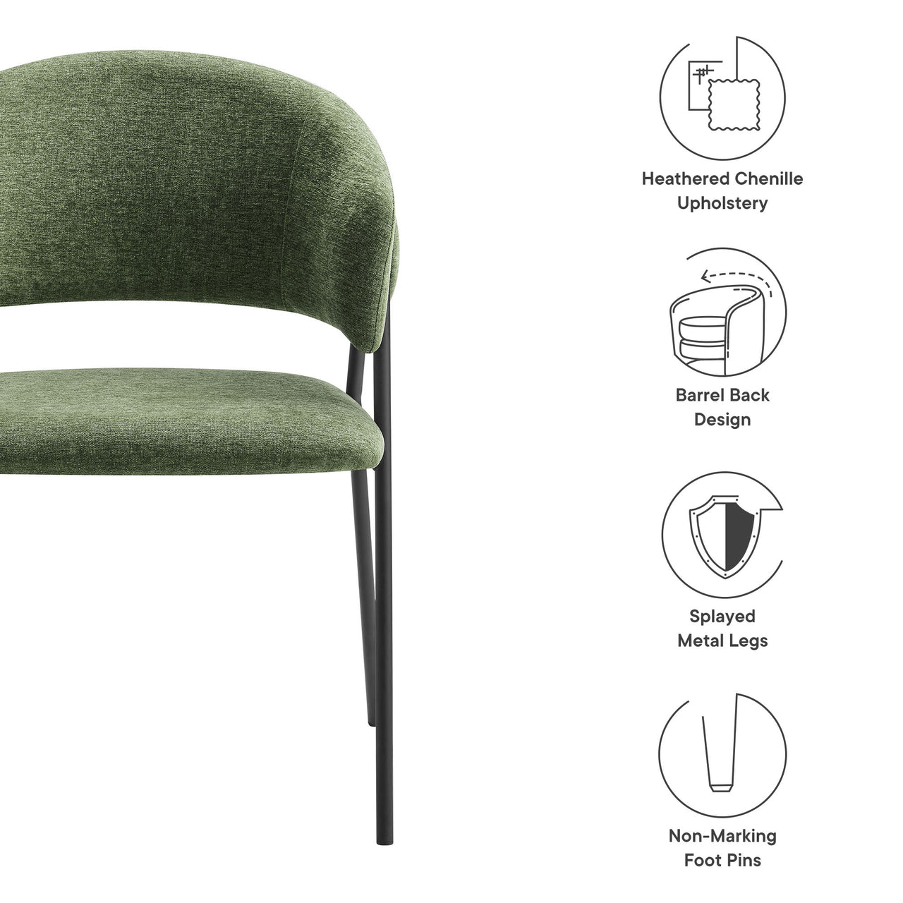 Alexis Chenille Dining Chair Set of 2, Fern & Black