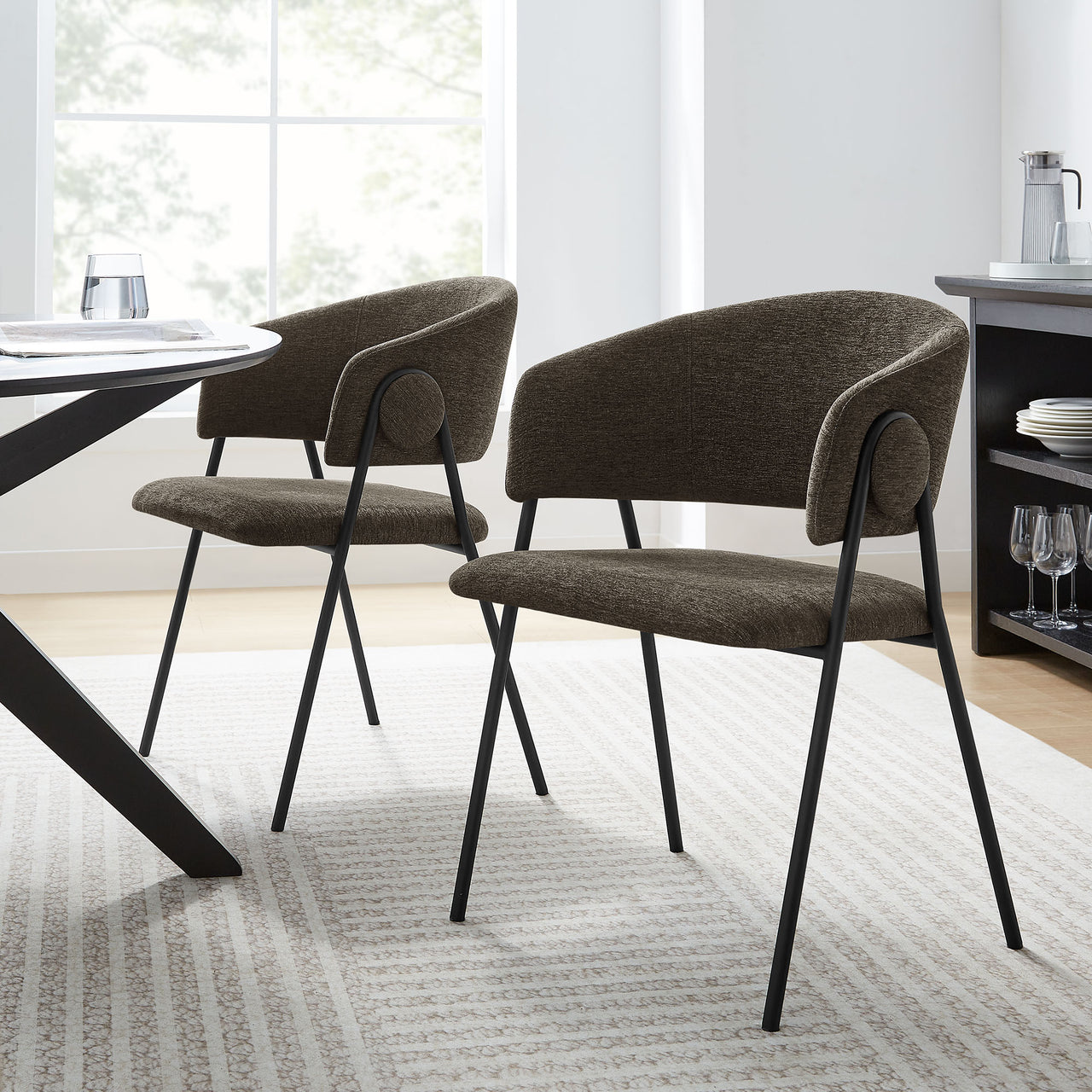 Alexis Chenille Dining Chair Set of 2, Coffee & Black