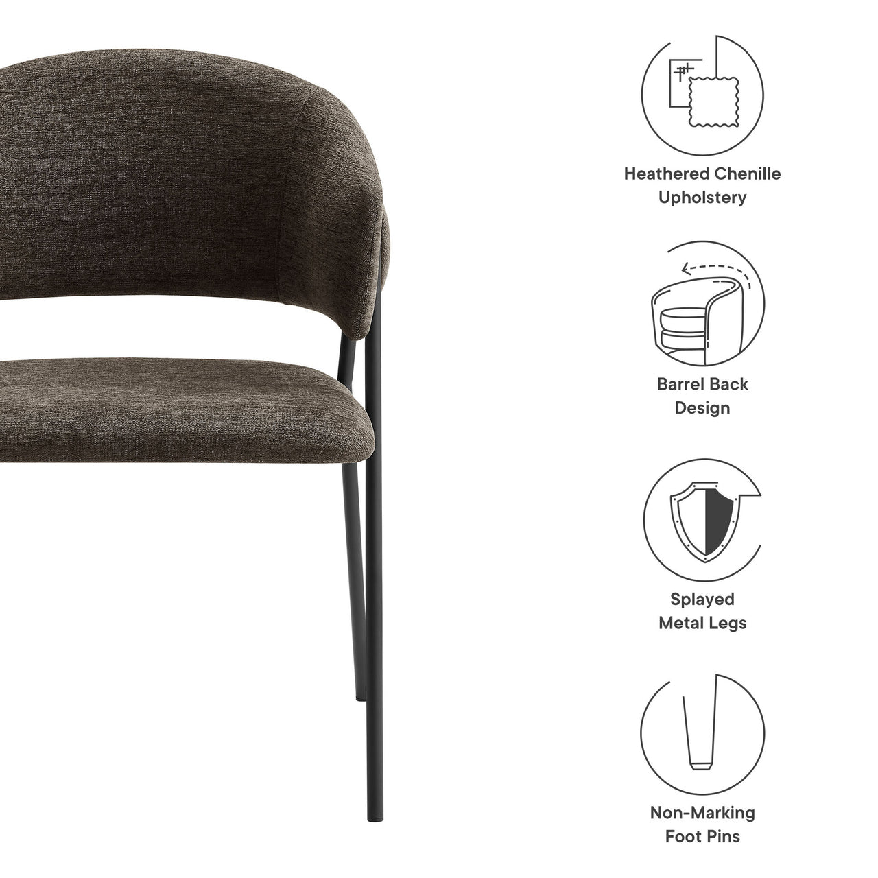 Alexis Chenille Dining Chair Set of 2, Coffee & Black