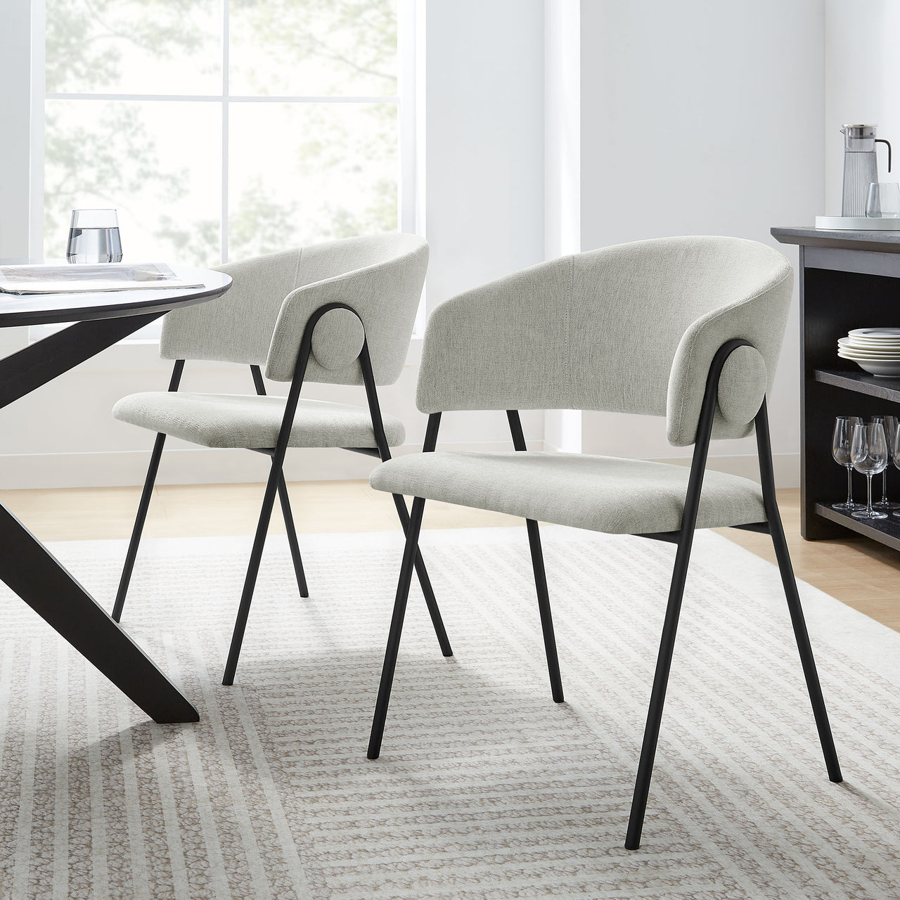 Alexis Chenille Dining Chair Set of 2, Light Gray & Black
