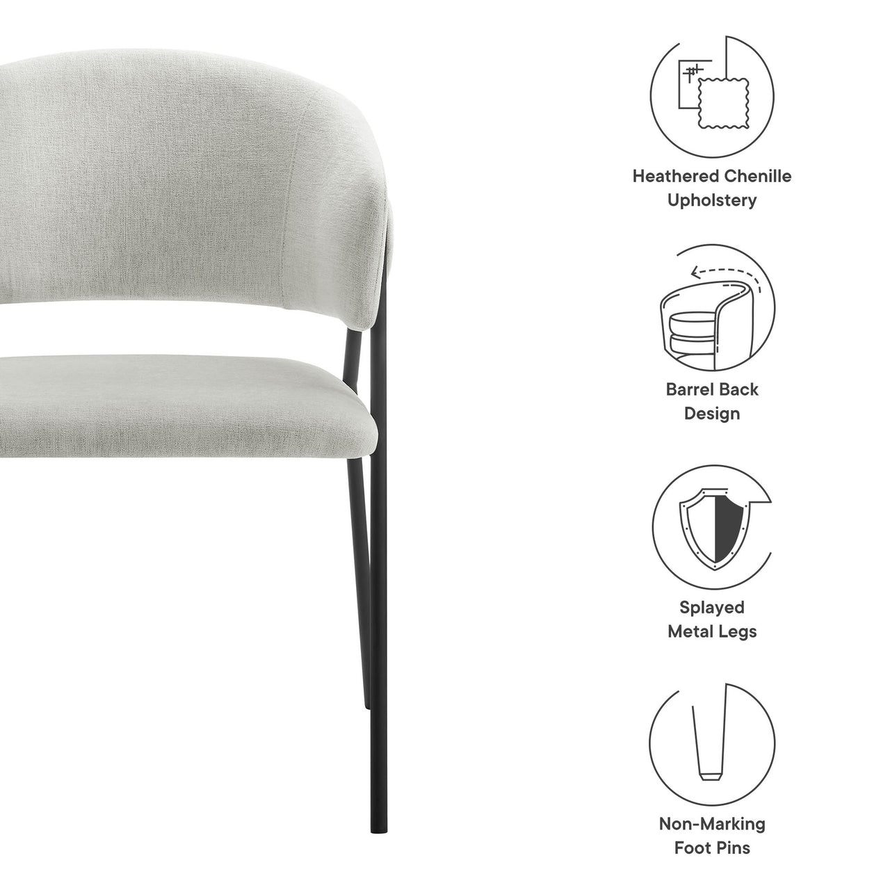 Alexis Chenille Dining Chair Set of 2, Light Gray & Black