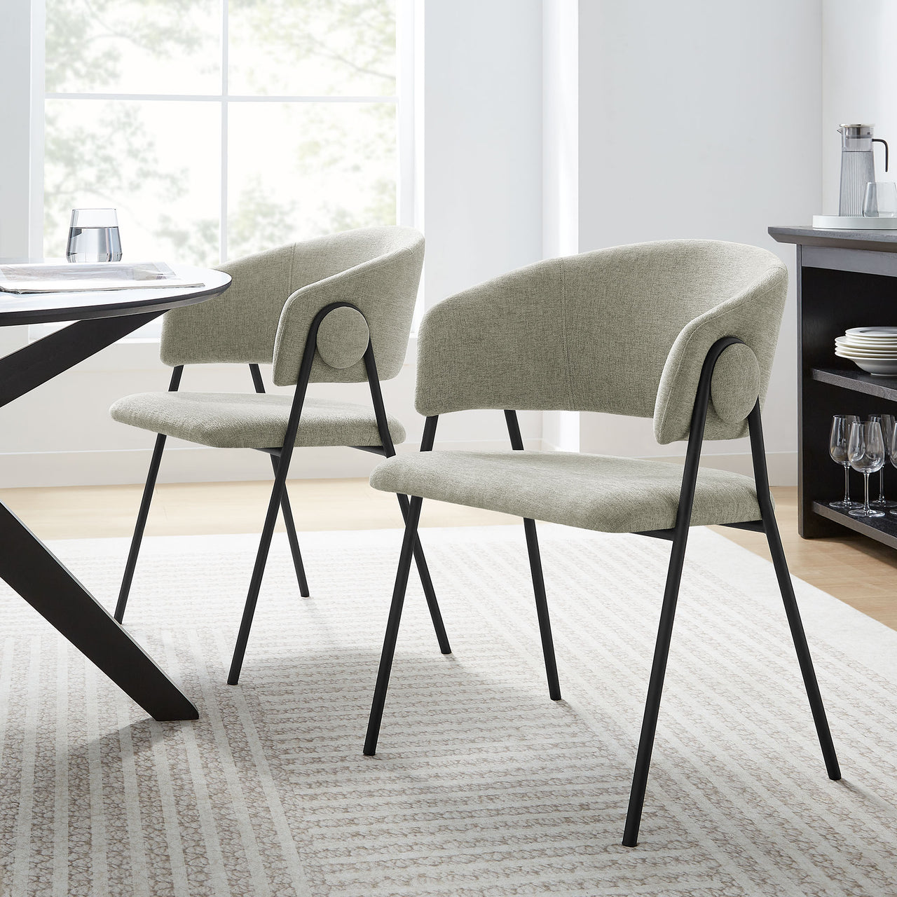 Alexis Chenille Dining Chair Set of 2, Taupe & Black