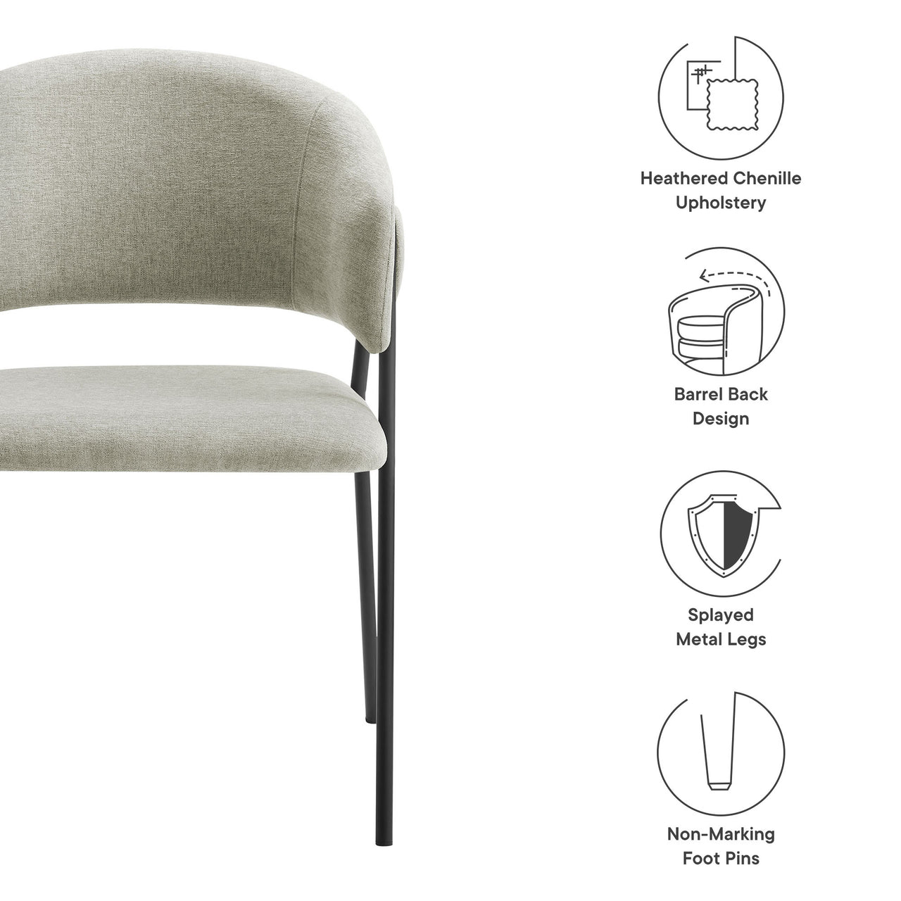 Alexis Chenille Dining Chair Set of 2, Taupe & Black