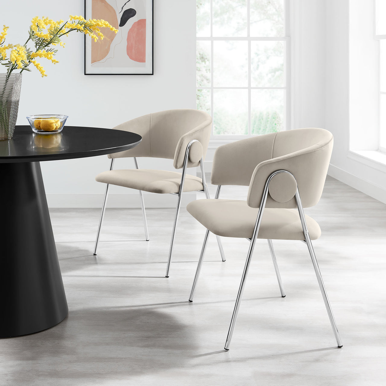Alexis Velvet Dining Chair Set of 2, Almond