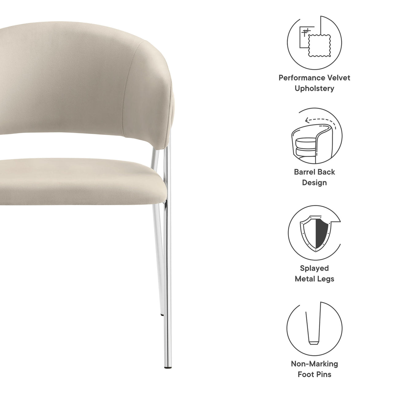 Alexis Velvet Dining Chair Set of 2, Almond