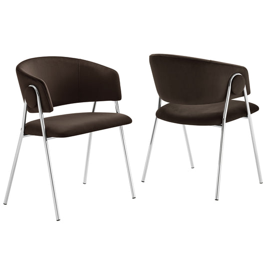Alexis Velvet Dining Chair Set of 2, Chocolate Brown