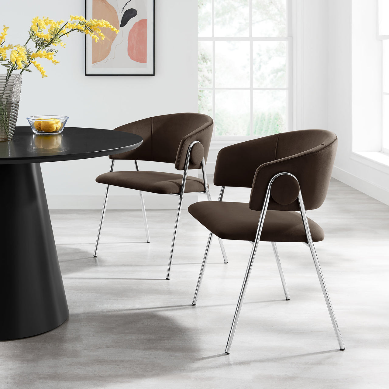 Alexis Velvet Dining Chair Set of 2, Chocolate Brown