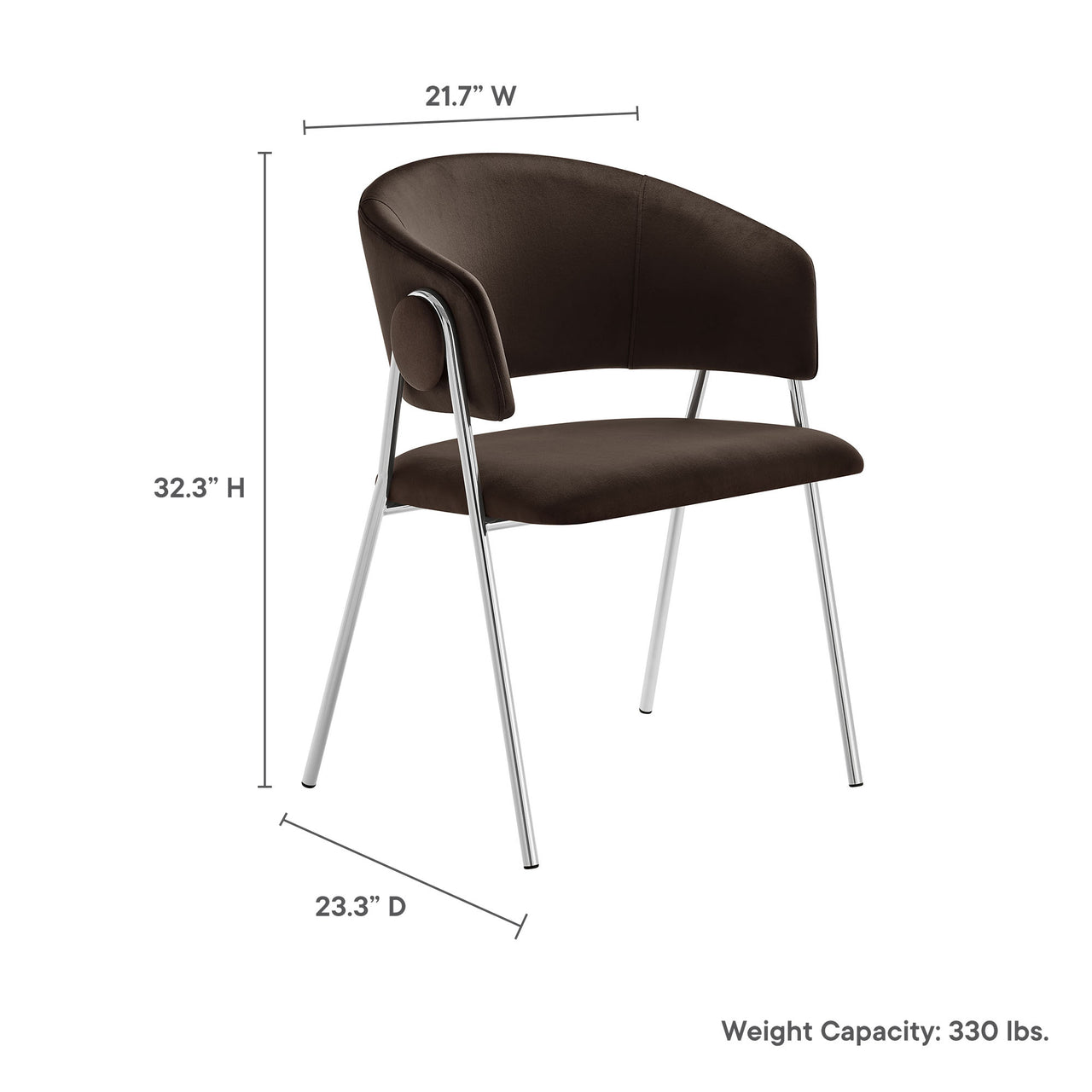 Alexis Velvet Dining Chair Set of 2, Chocolate Brown