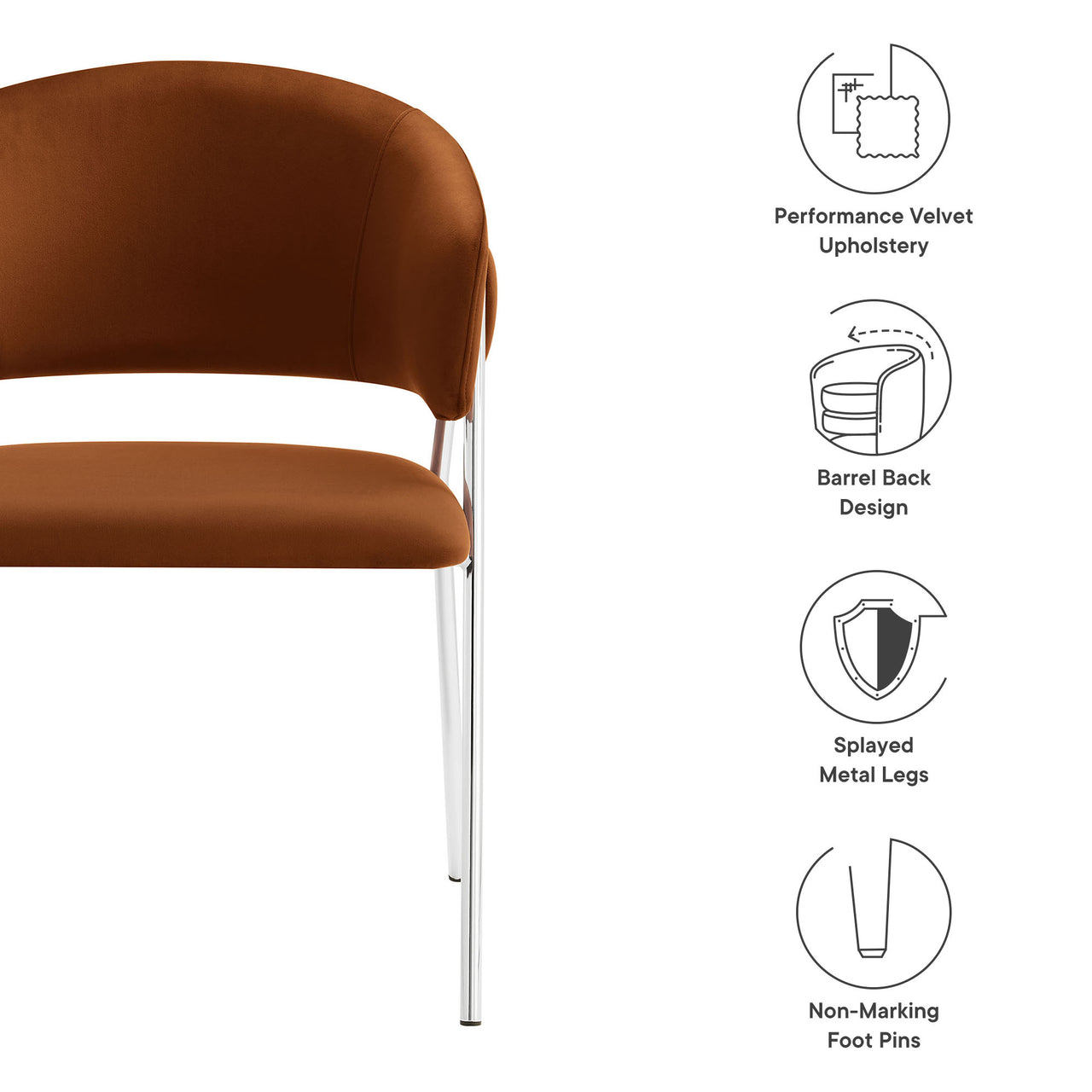 Alexis Velvet Dining Chair Set of 2, Terracotta