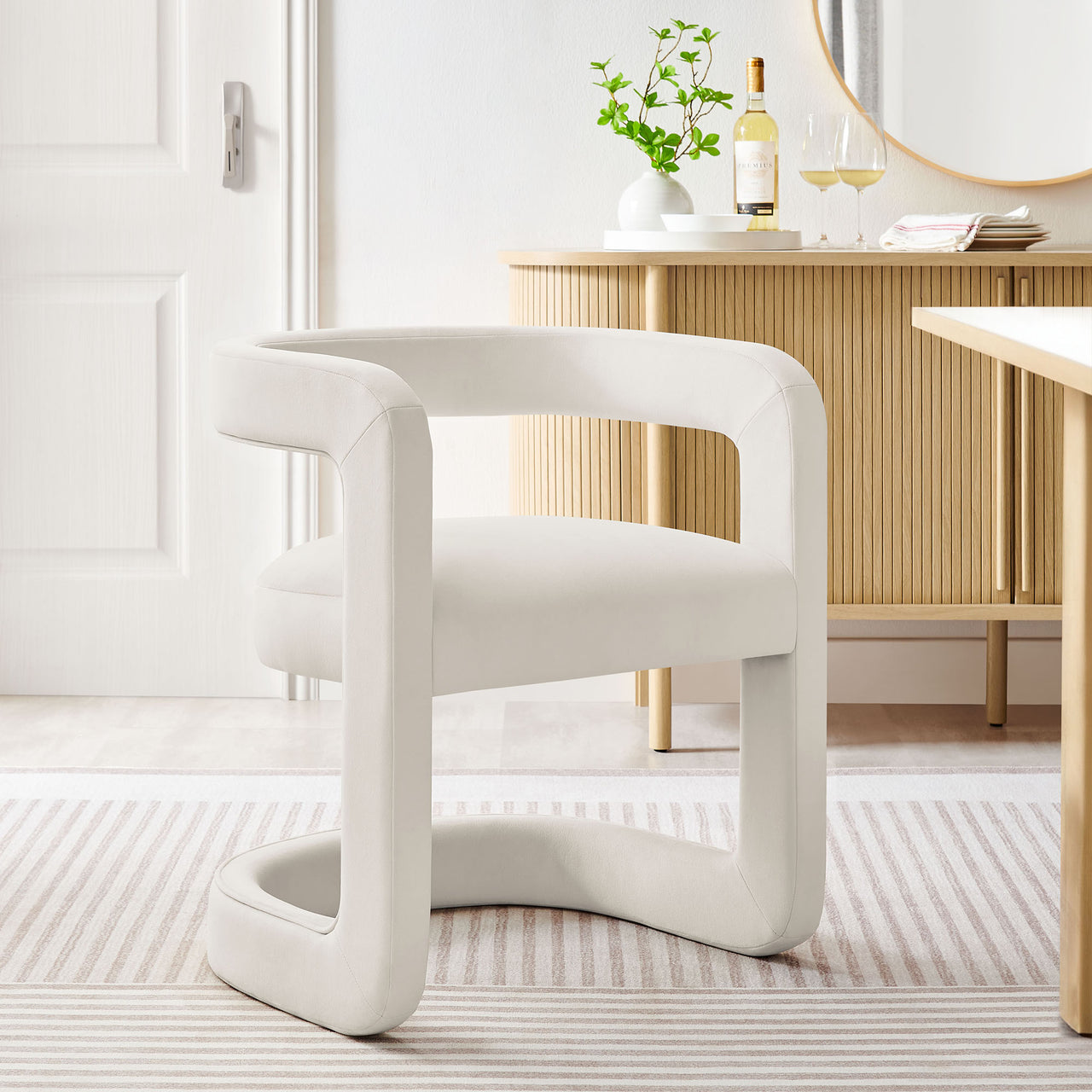 Aeria Upholstered Velvet Dining Chair, Chalk