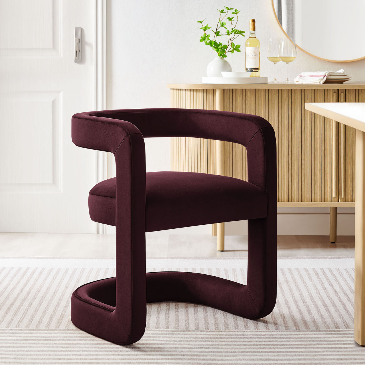 Aeria Upholstered Velvet Dining Chair, Wine
