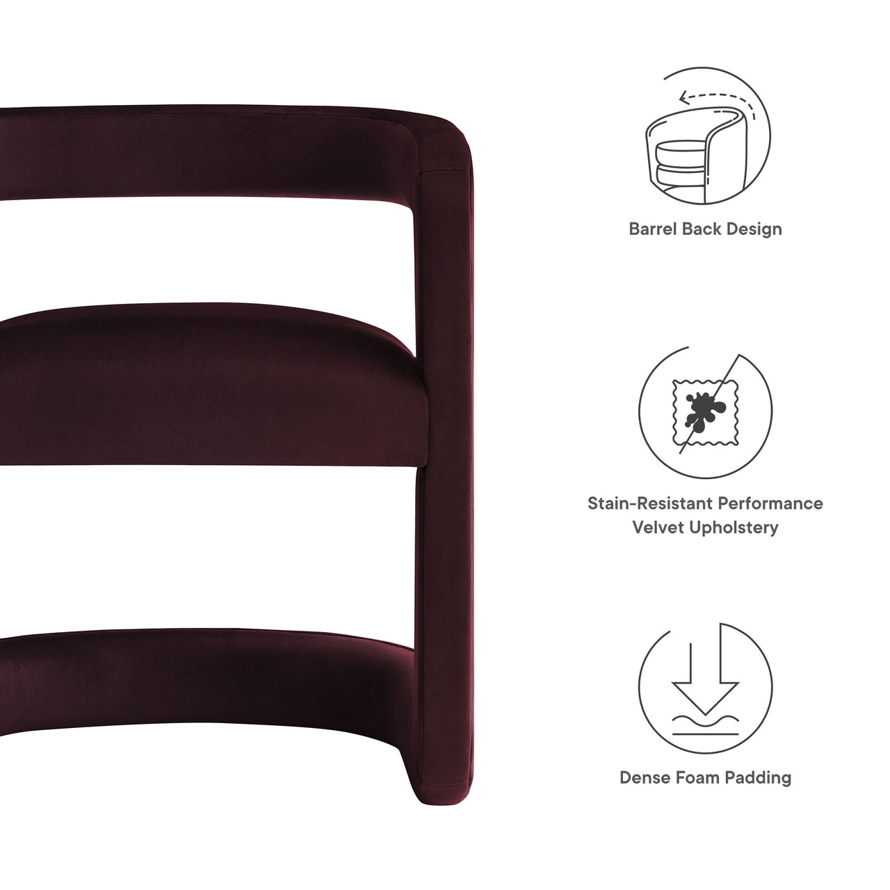 Aeria Upholstered Velvet Dining Chair, Wine