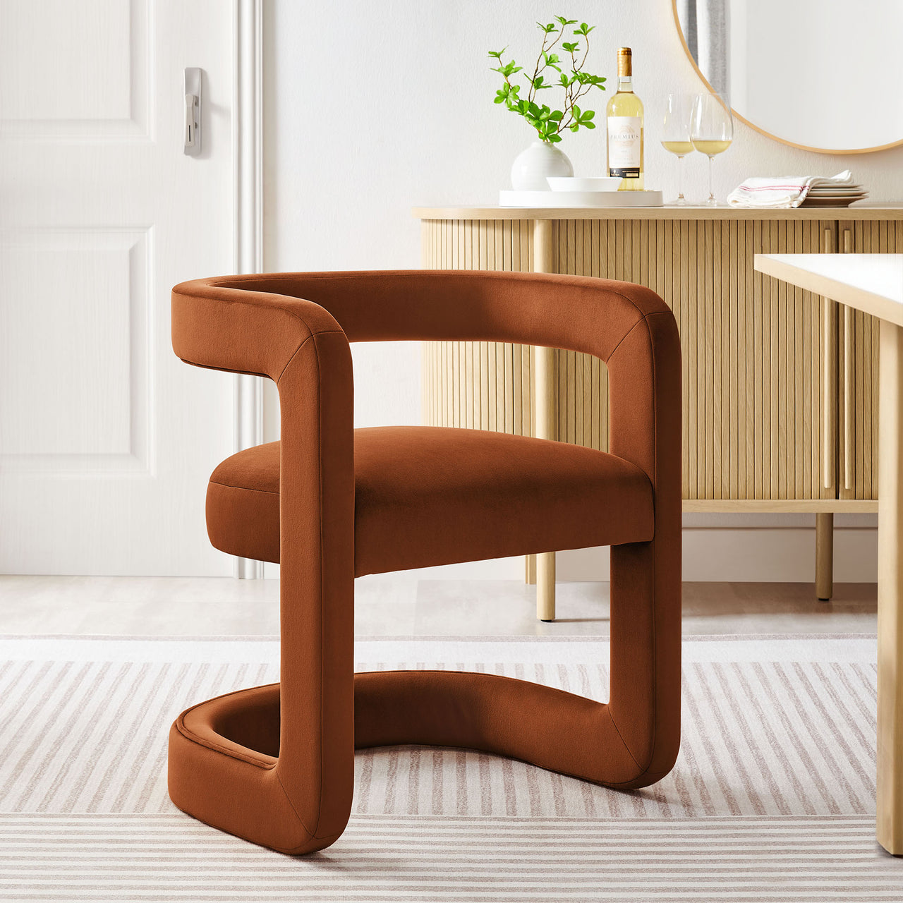 Aeria Upholstered Velvet Dining Chair, Terracotta